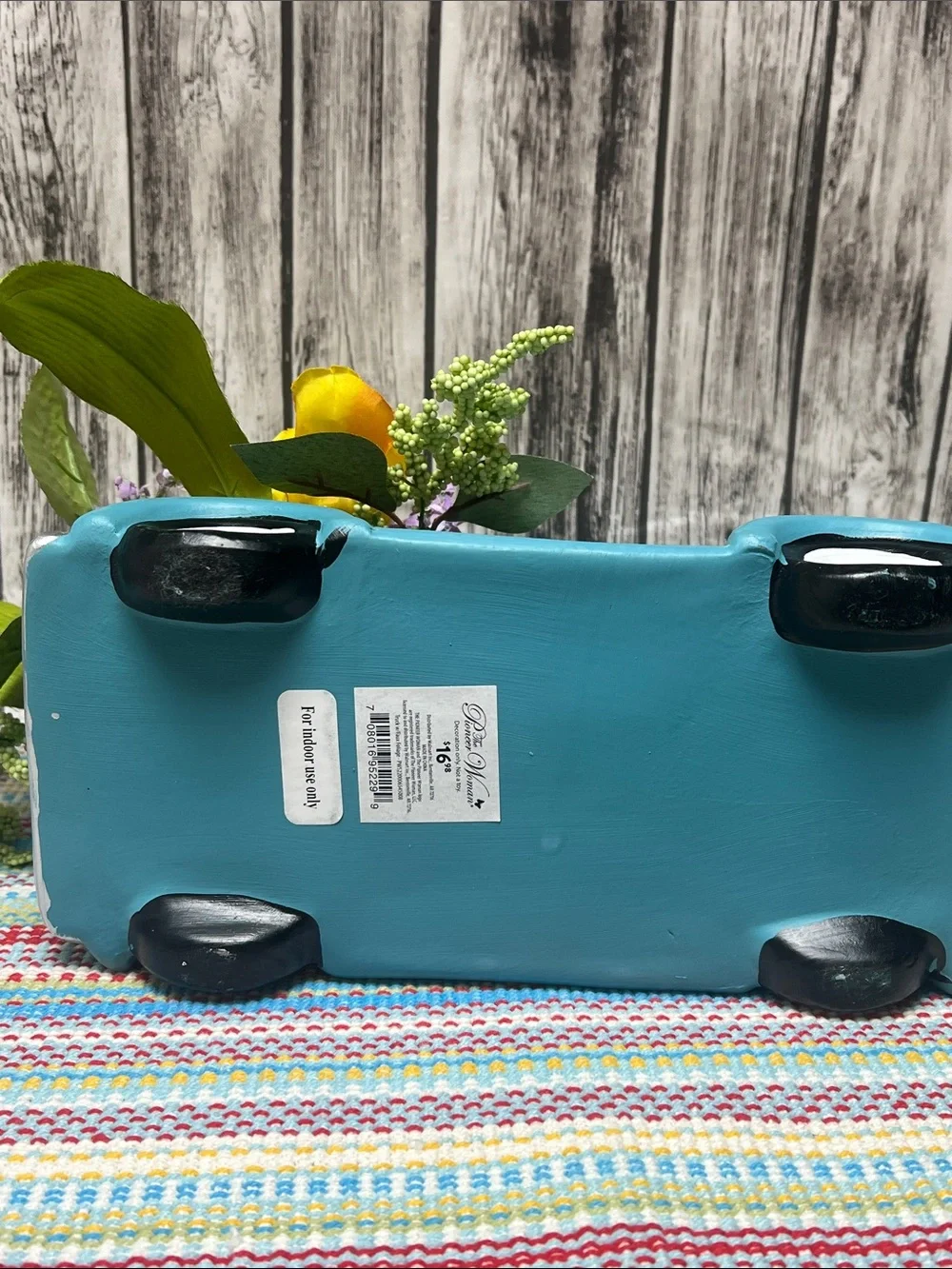 The Pioneer Woman Teal Vintage Truck Planter with Bright Faux Florals